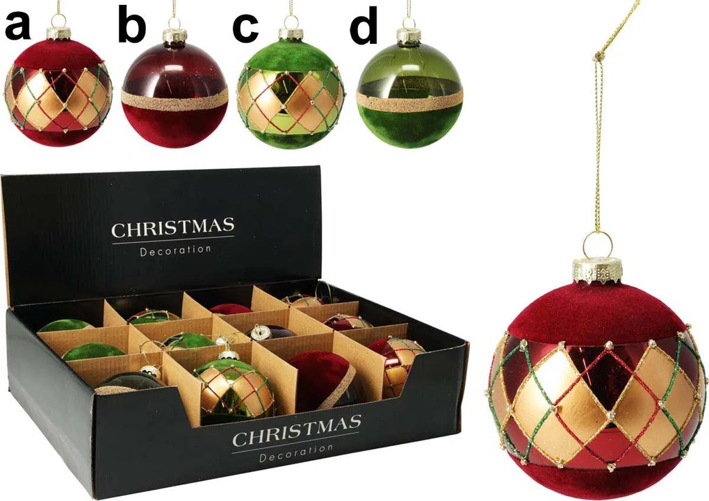 Γυάλινη Μπάλα Χριστουγέννων 8cm σε 4 σχέδια 672597 (d)