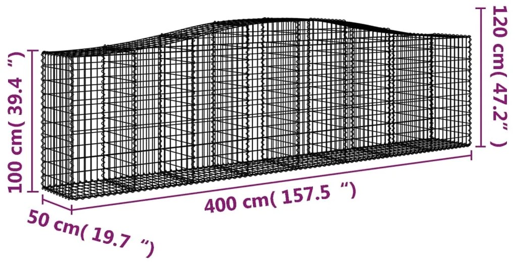 vidaXL Συρματοκιβώτια Τοξωτά 2 τεμ. 400x50x100/120 εκ. Γαλβαν. Ατσάλι