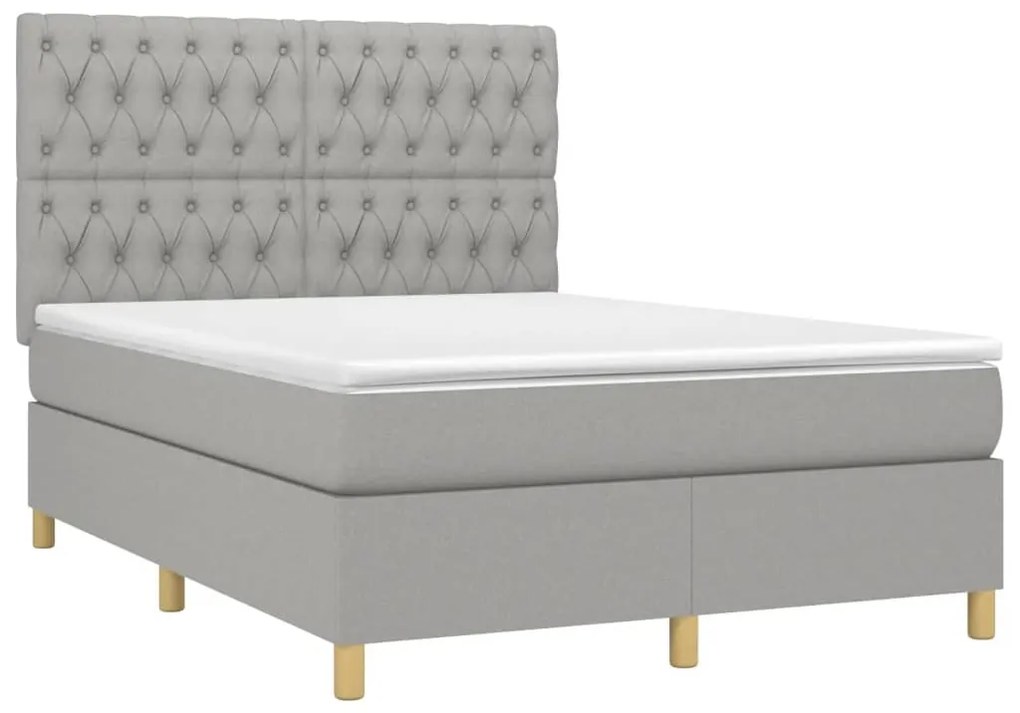 vidaXL Κρεβάτι Boxspring με Στρώμα & LED Αν.Γκρι 140x190εκ. Υφασμάτινο