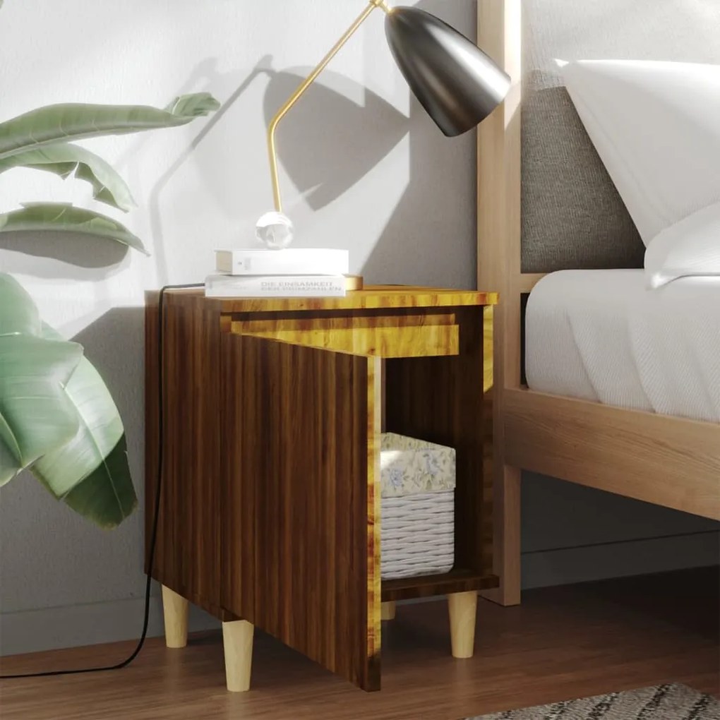 vidaXL Κομοδίνο Καφέ Δρυς 40 x 30 x 50 εκ. με Μασίφ Ξύλινα Πόδια