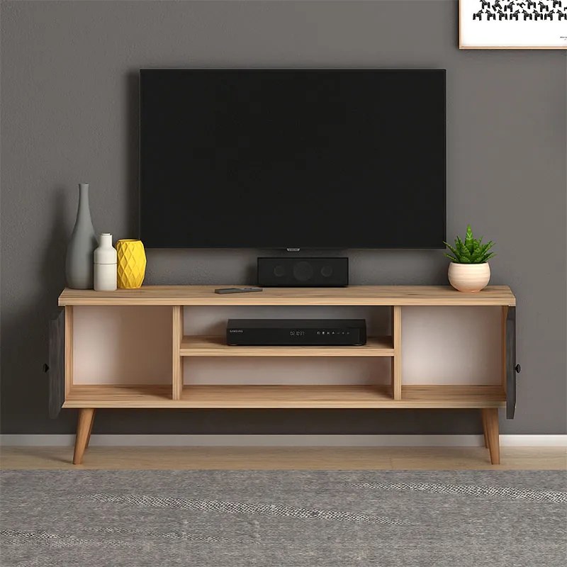 Έπιπλο τηλεόρασης Parma Megapap από μελαμίνη χρώμα industrial grey - oak 120x30x40εκ.