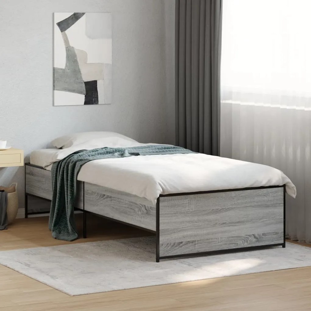 vidaXL Πλαίσιο Κρεβατιού Γκρι Sonoma 75x190 εκ. Επεξ. Ξύλο &amp; Μέταλλο