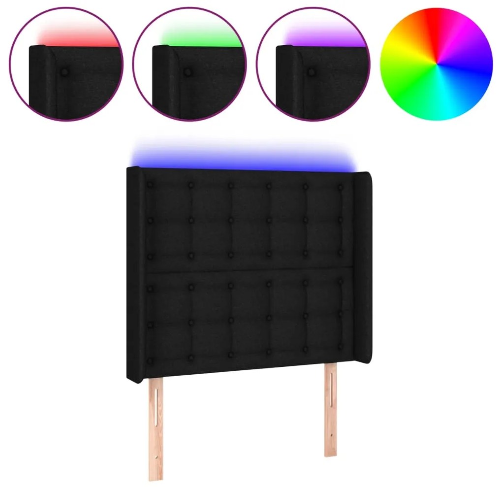 vidaXL Κεφαλάρι Κρεβατιού LED Μαύρο 83x16x118/128εκ. Υφασμάτινο