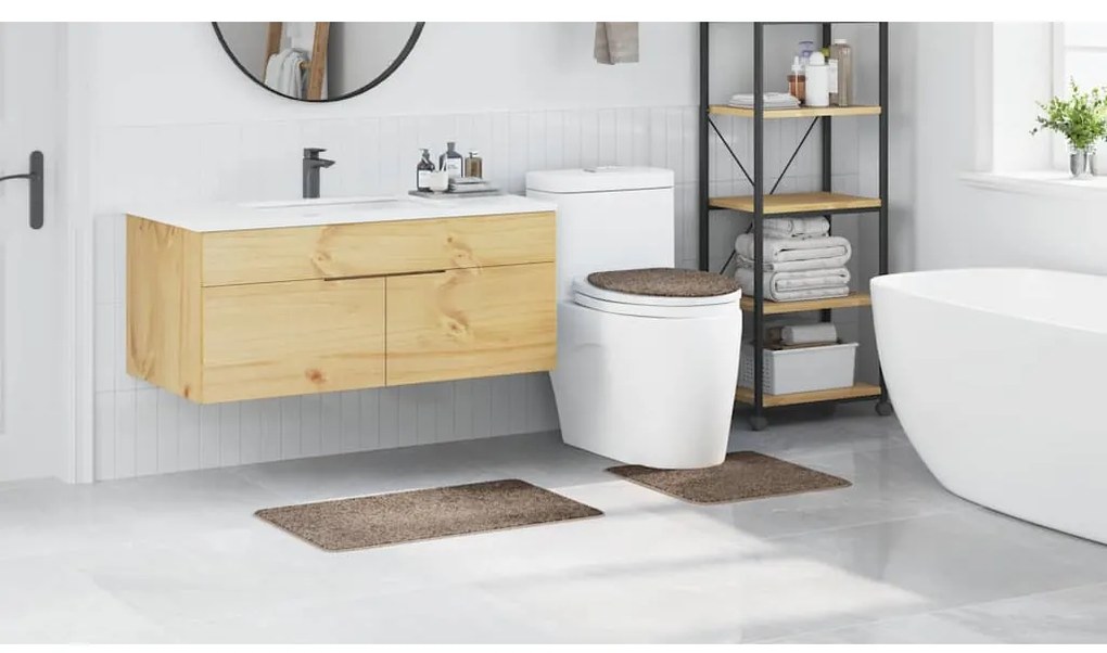 vidaXL Σετ Μάτ Μπάνιου Αντιολισθητικό 3 pcs Καφέ 50 x 50 cm PP