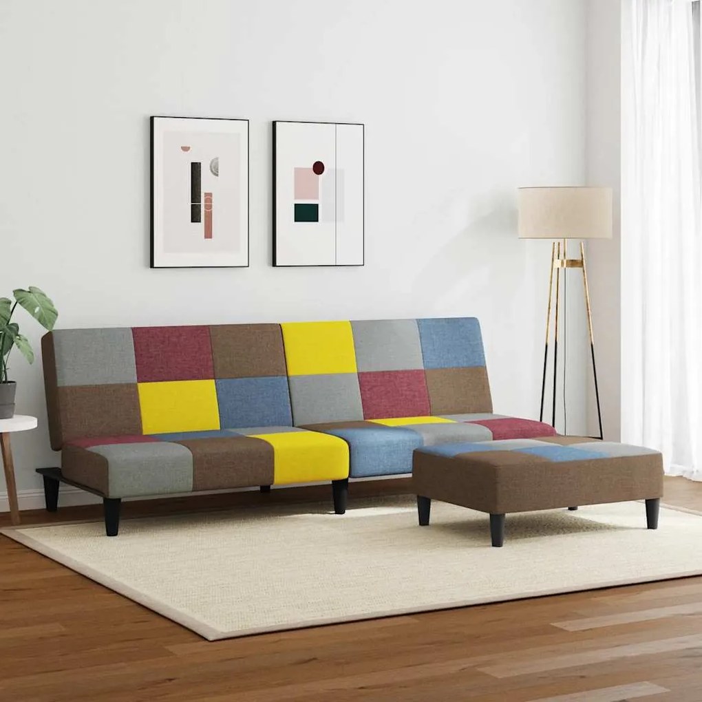 vidaXL Καναπές Κρεβάτι Διθέσιος με Υποπόδιο Patchwork Υφασμάτινος