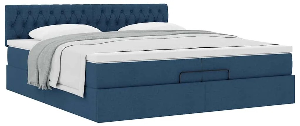 vidaXL Οθωμανικό κρεβάτι με στρώμα μπλε 200x200 cm ύφασμα