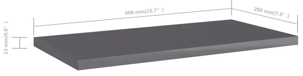 vidaXL Ράφια Βιβλιοθήκης 8 τεμ. Γυαλ. Γκρι 40x20x1,5 εκ. Μοριοσανίδα