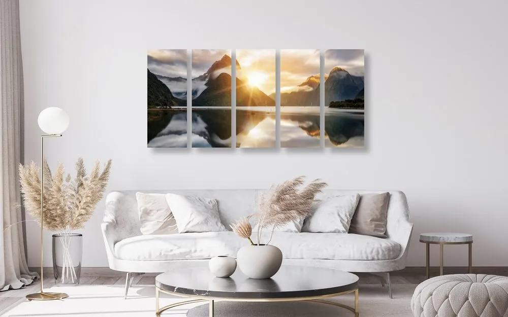 Εικόνα 5 μερών όμορφη ανατολή του ηλίου στη Νέα Ζηλανδία - 100x50