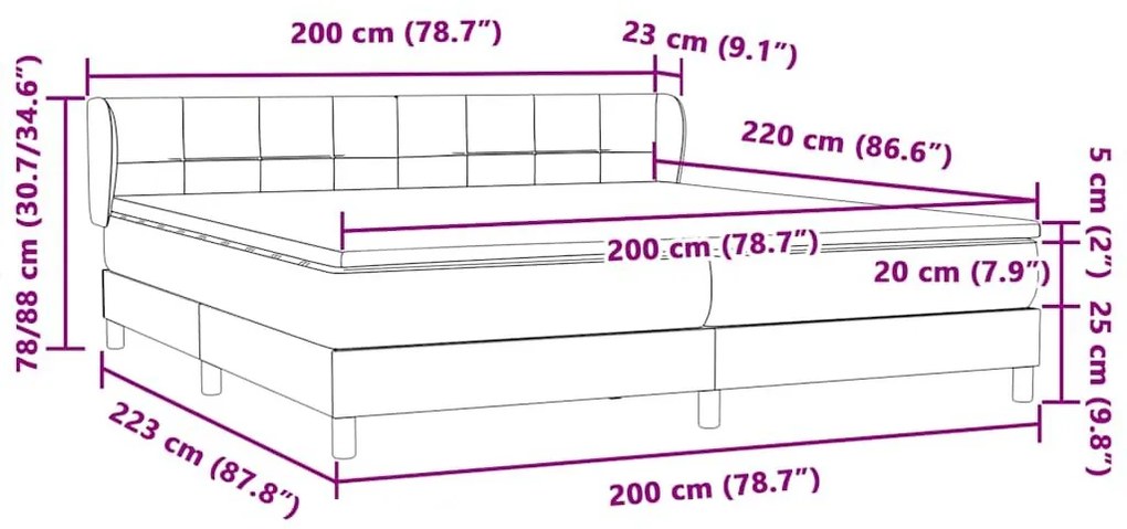 Κρεβάτι με στρώματα ροζ 200x220 cm Βελούδινο - Ροζ