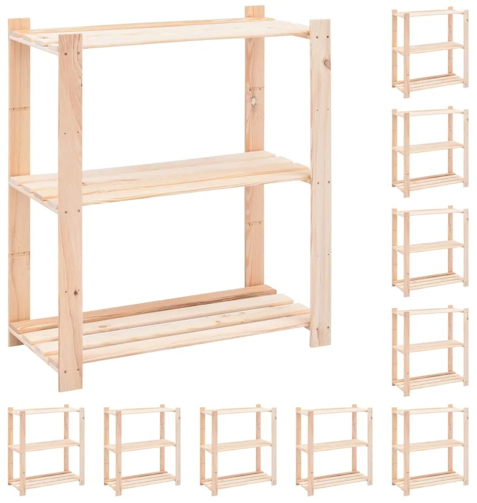 vidaXL Ραφιέρες 3 Επιπέδων 10 τεμ 150 κ 80x38x90 εκ. Μασίφ Ξύλο Πεύκου