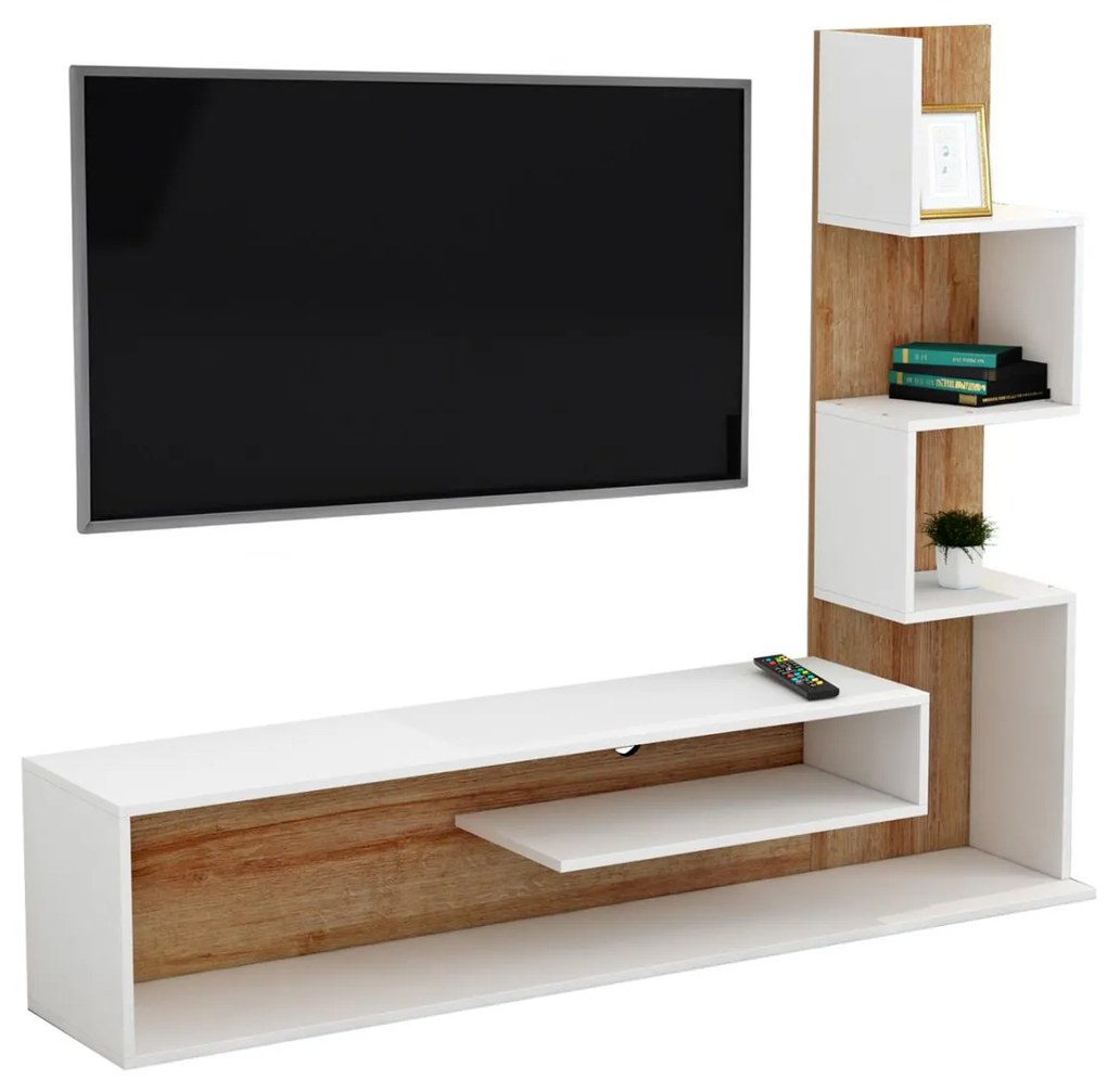 TV FURNITURE COMBO EDELIE  MELAMINE IN WHITE-NATURAL 150x29.5x120H cm.