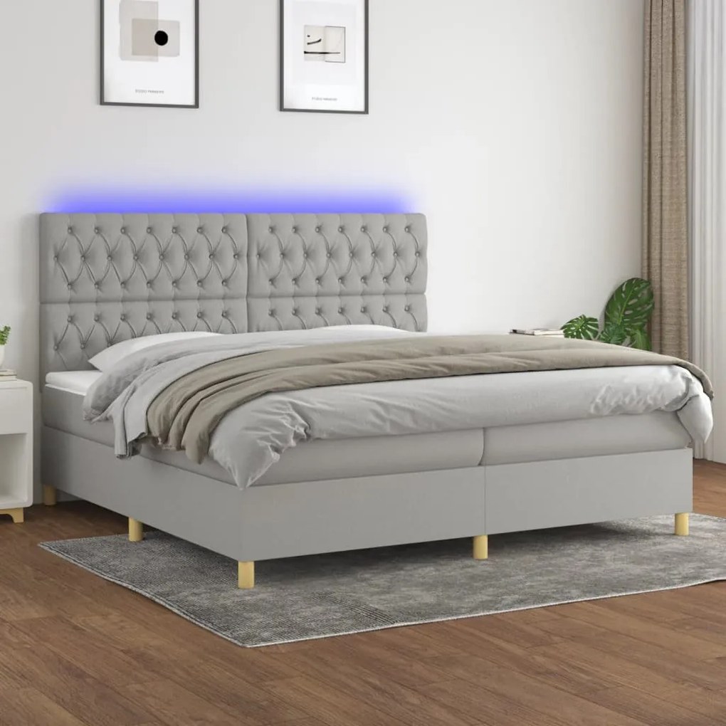 Κρεβάτι Boxspring με Στρώμα & LED Αν.Γκρι 200x200εκ. Υφασμάτινο
