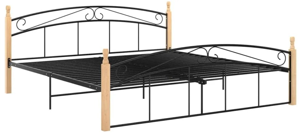 Πλαίσιο κρεβατιού μαύρο μεταλ./μασίφ ξύλο δρυς 180x200 εκ. - Μαύρο