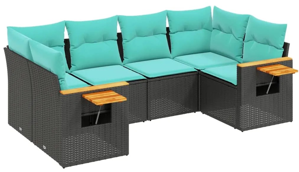 vidaXL Καναπές Κήπου 6 Τεμαχίων Μαύρο από Συνθετικό Ρατάν με Μαξιλάρια