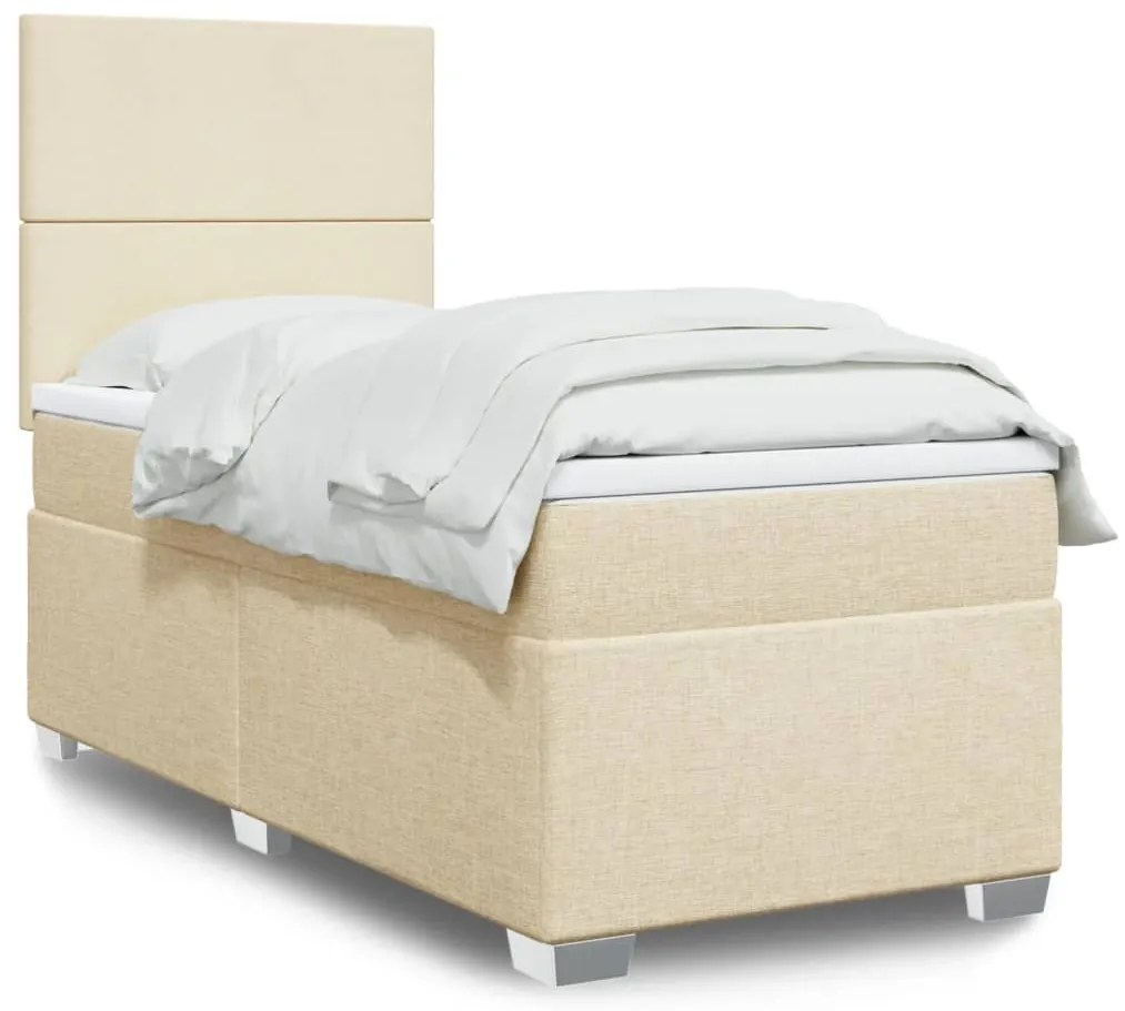 vidaXL Κρεβάτι Boxspring με Στρώμα Κρεμ 100 x 200 εκ. Υφασμάτινο