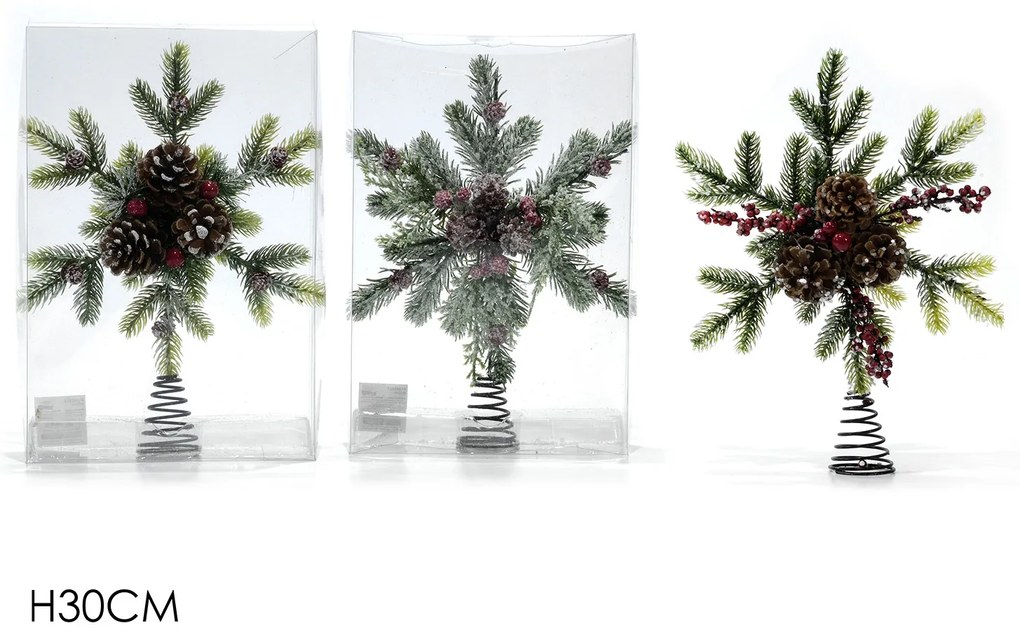 Κορυφή Δέντρου Χιονονιφάδα Με Κλαδιά Κουνουνάρια Και Berries Πράσινο 30cm Σε 3 Σχέδια