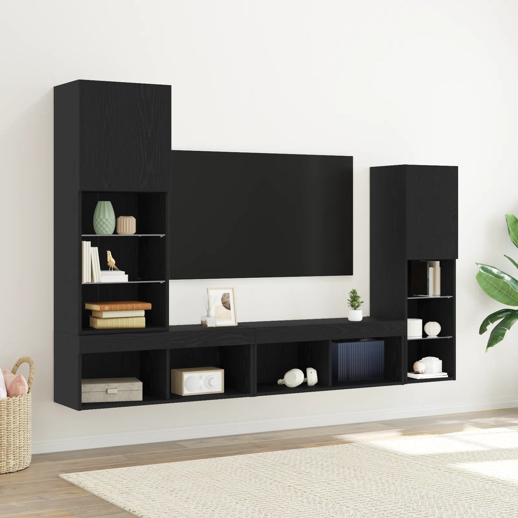 vidaXL LED Ντουλάπα TV Μαύρη Δρυς 30.5x30x102 εκ. Μηχανικά Φτιαγμένη Ξύλινη
