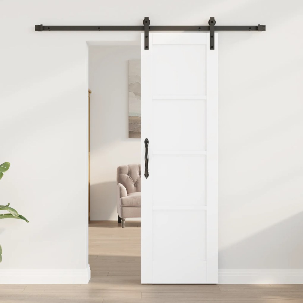vidaXL Συρόμενη Πόρτα με Σετ Εξαρτημάτων Λευκή 61x198.5 εκ. Συμπαγές Ξύλο Πεύκου