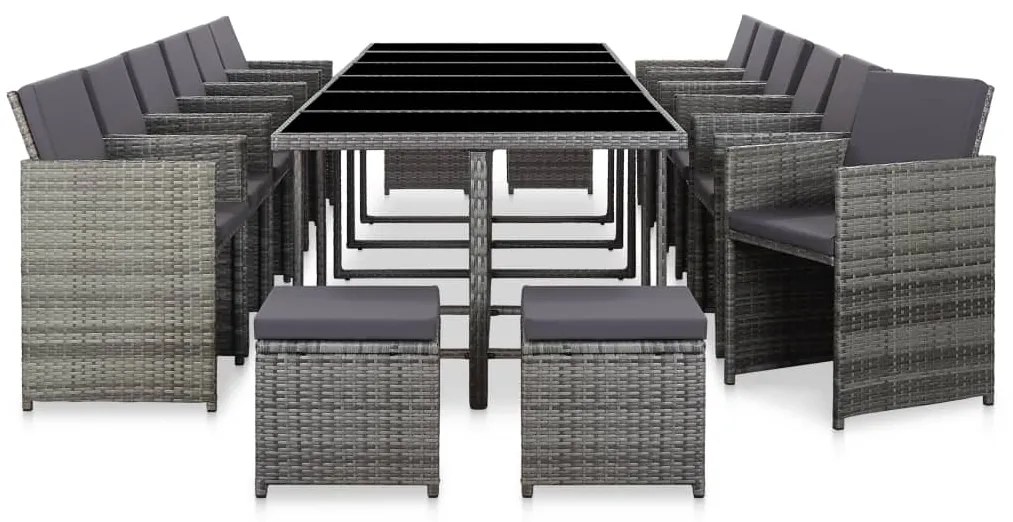 vidaXL Σετ Τραπεζαρίας Εξ. Χώρου 17 τεμ. Γκρι Συνθ. Ρατάν με Μαξιλάρια