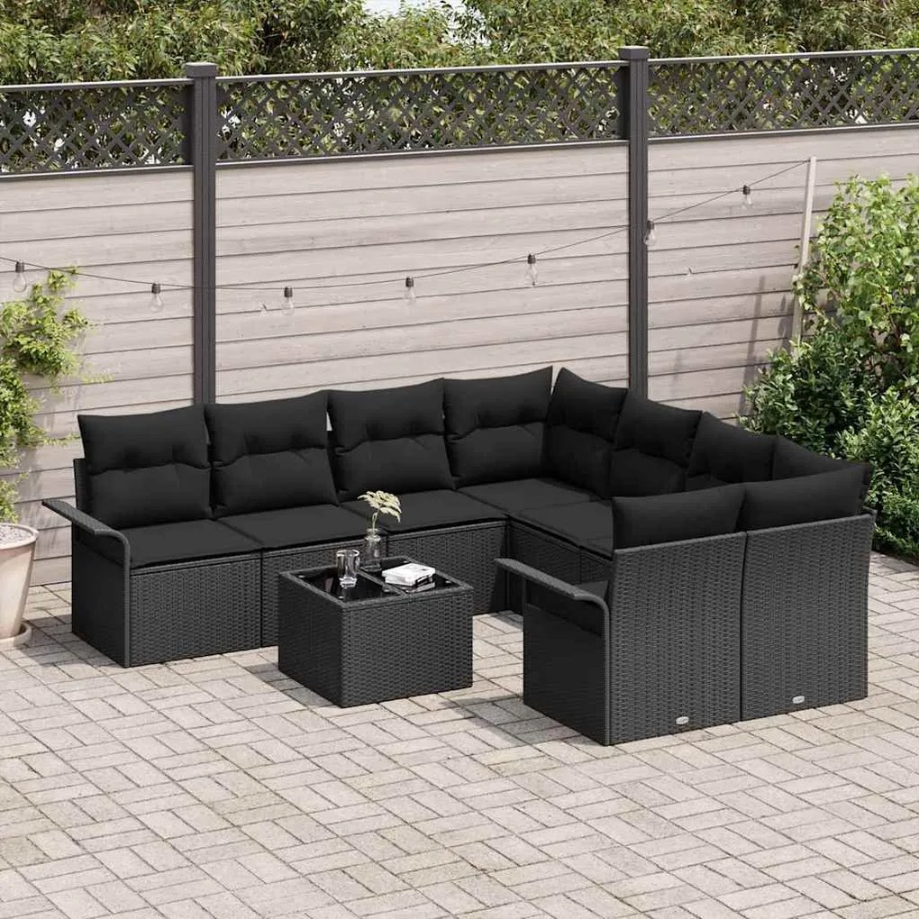 vidaXL Σετ Καναπέ Κήπου 9 pcs Μαύρο Πολυ ράταν