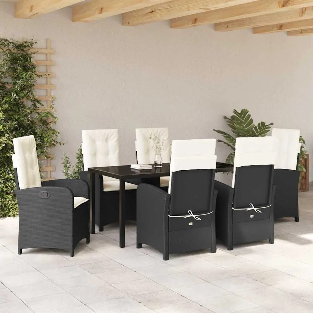 vidaXL Σέτ φαγητού για κήπο 7 pcs Μαύρο συνθετικό ρατάν