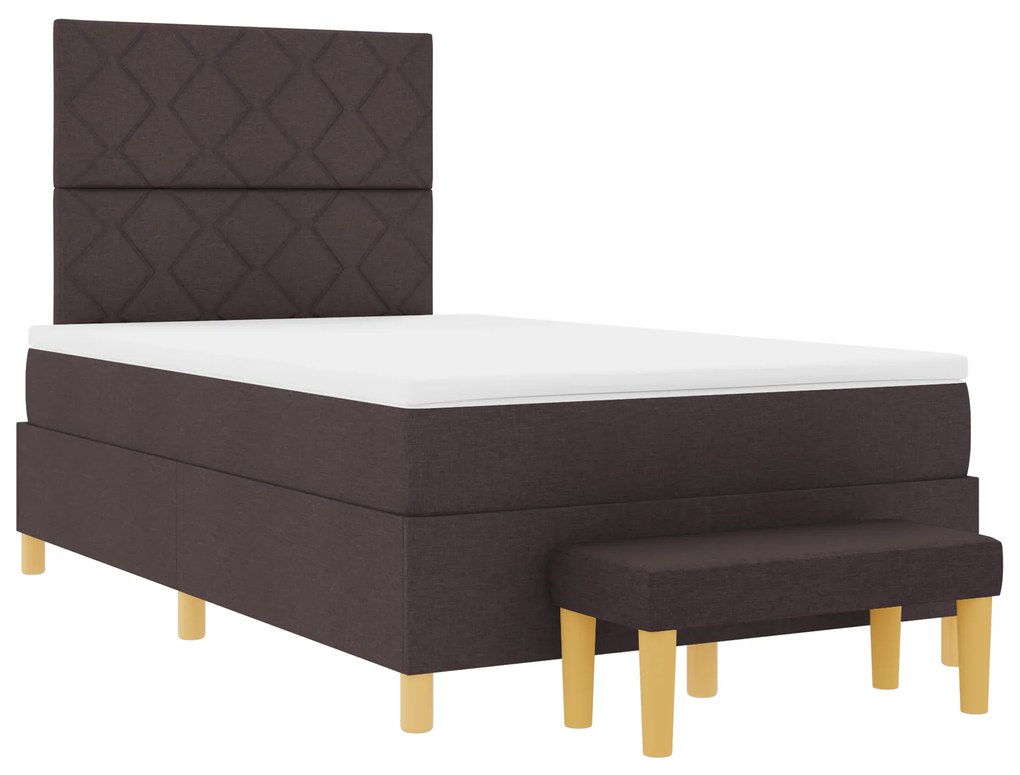 vidaXL Κρεβάτι Box Spring με Στρώμα & Πάγκο Σκούρο Καφέ 120x200 εκ.