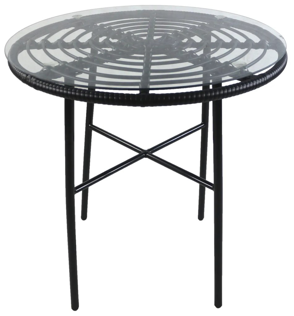 Τραπέζι Κήπου ArteLibre APPIUS Μαύρο Μέταλλο/Rattan/Γυαλί 70x70x74cm