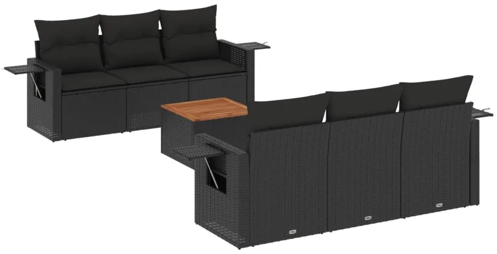 vidaXL Καναπές Σετ 7 Τεμαχίων Μαύρο Συνθετικό Ρατάν με Μαξιλάρια