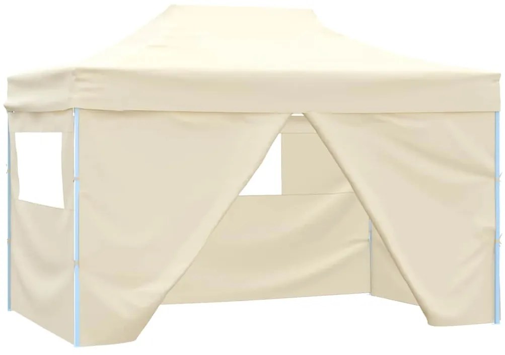 vidaXL Κιόσκι Πτυσσόμενο με 4 Πλευρικά Τοιχώματα Κρεμ 3x4 μ. Ατσάλινο