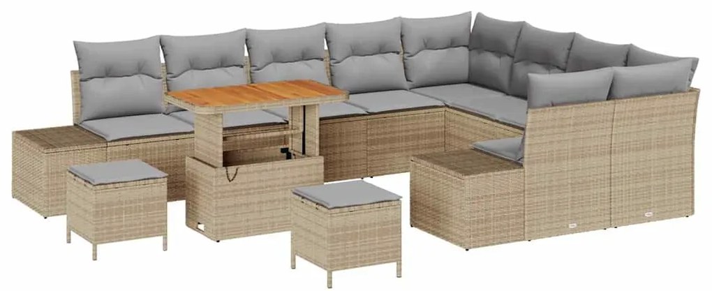 vidaXL Σετ Καναπέ Κήπου με αποθήκευση 12 pcs Μπεζ Πολυ ράταν