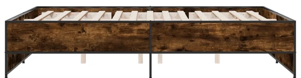 vidaXL Πλαίσιο Κρεβατιού Καπνιστή Δρυς 140x200εκ. Επεξ. Ξύλο &amp; Μέταλλο