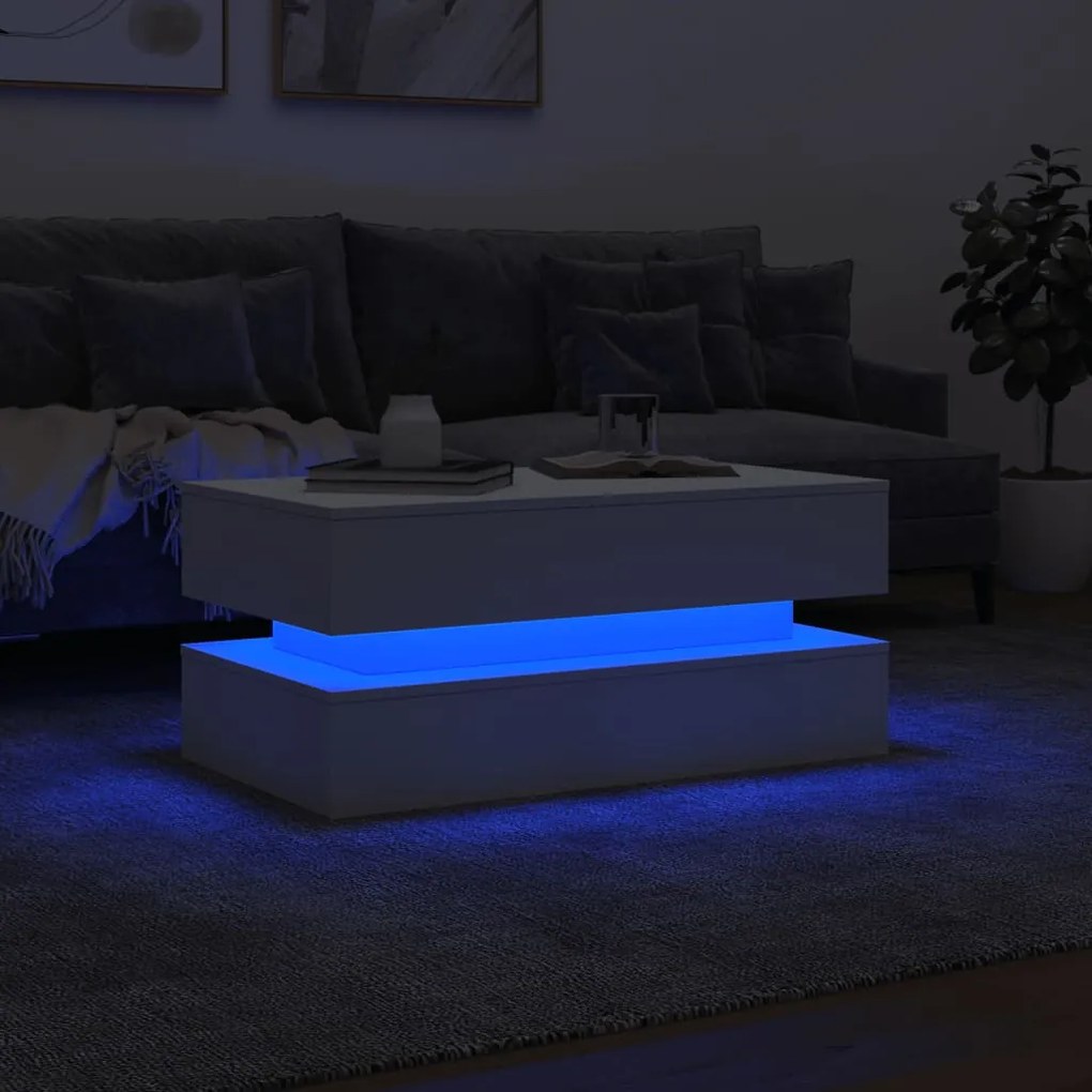 vidaXL Τραπεζάκι Σαλονιού με LED Λευκό 90 x 50 x 40 εκ.