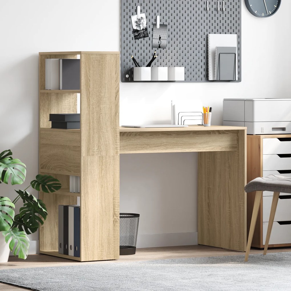 vidaXL Γραφείο με Αποθήκευση Καρυδιά Sonoma 113x54x120 εκ. Κατασκευασμένο Ξύλο