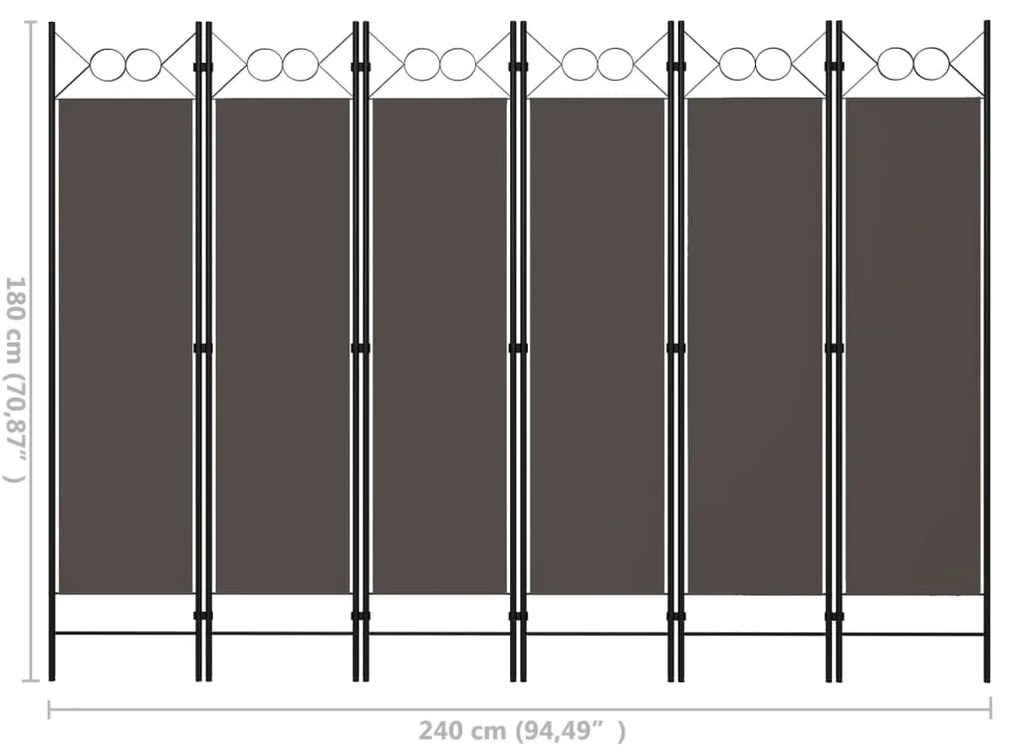 vidaXL Διαχωριστικό Δωματίου με 6 Πάνελ Ανθρακί 240 x 180 εκ.