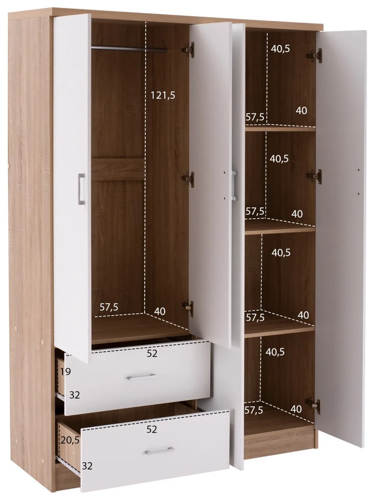 Ντουλάπα 4φυλλη Με 2 Συρτάρια Blakely Sonama Λευκή 120x42,5x180,5 Εκ.