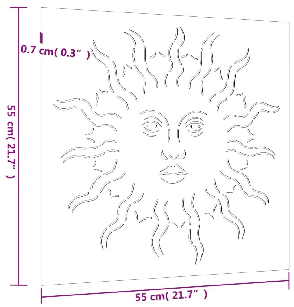 Διακοσμητικό Κήπου Επιτοίχιο Σχ. Ήλιος 55x55 εκ. Ατσάλι Corten - Καφέ