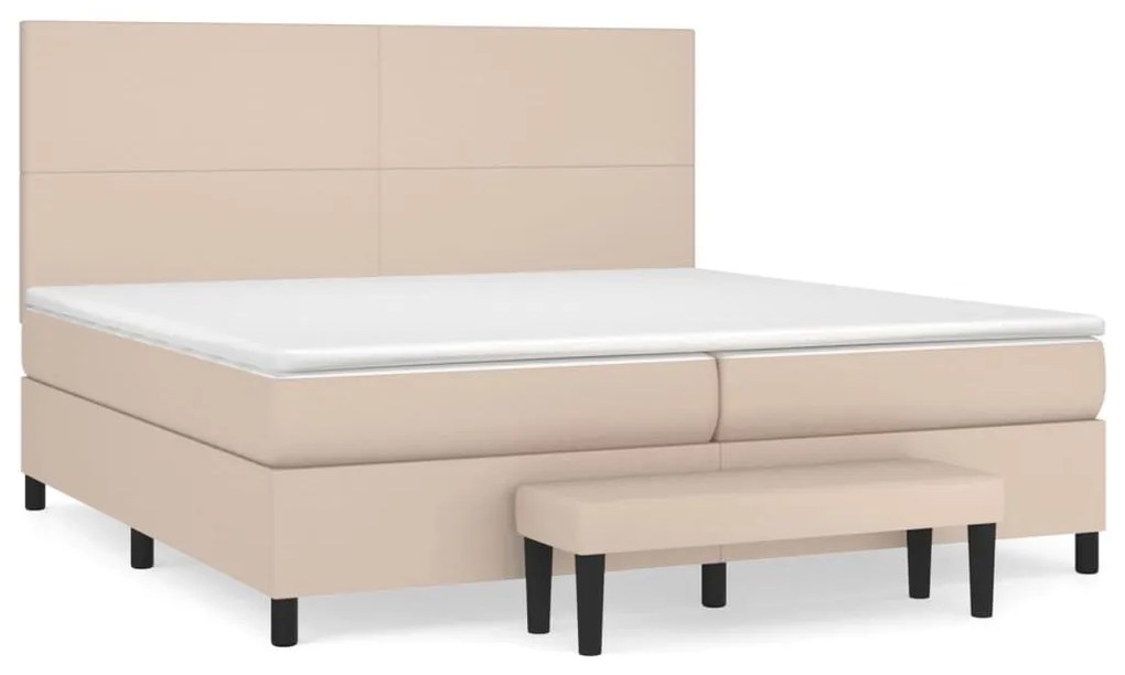 Κρεβάτι Boxspring με Στρώμα Καπουτσίνο 200x200εκ.από Συνθ.Δέρμα - Καφέ