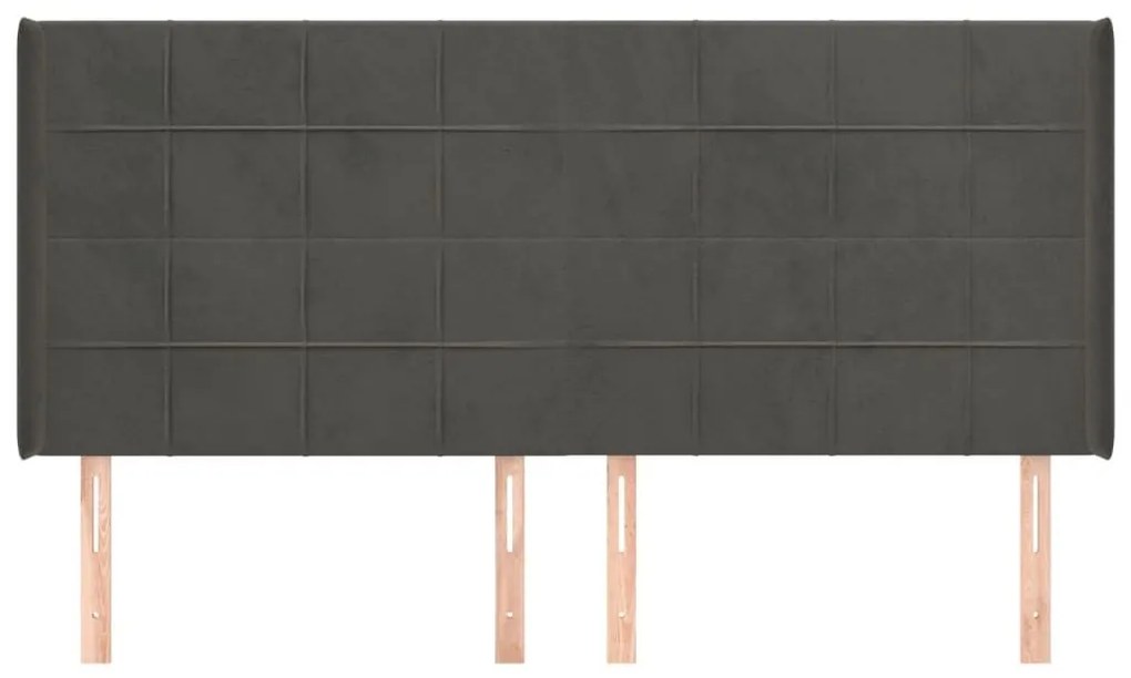 Κεφαλάρι με Πτερύγια Σκούρο Γκρι 183x16x118/128 εκ. Βελούδινο - Γκρι