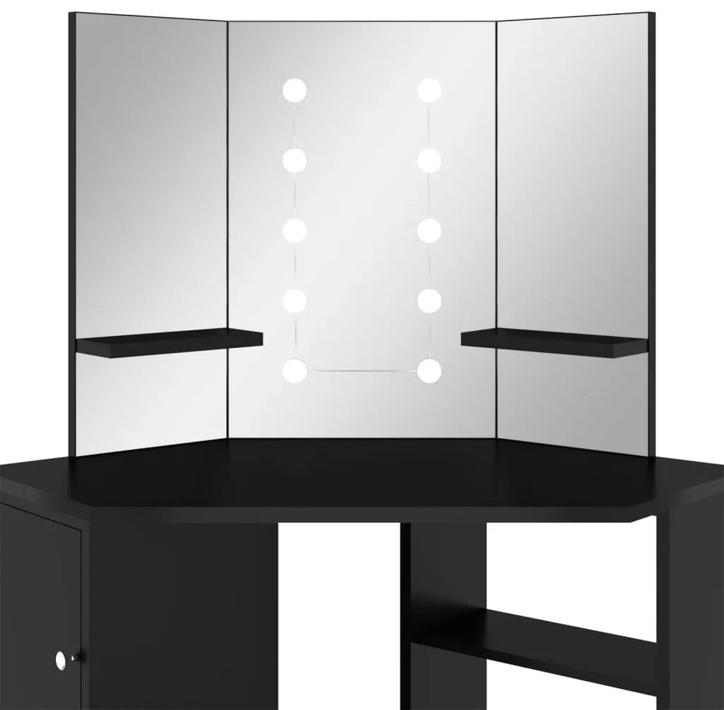 vidaXL Μπουντουάρ Γωνιακό με LED Μαύρο 111 x 54 x 141,5 εκ.