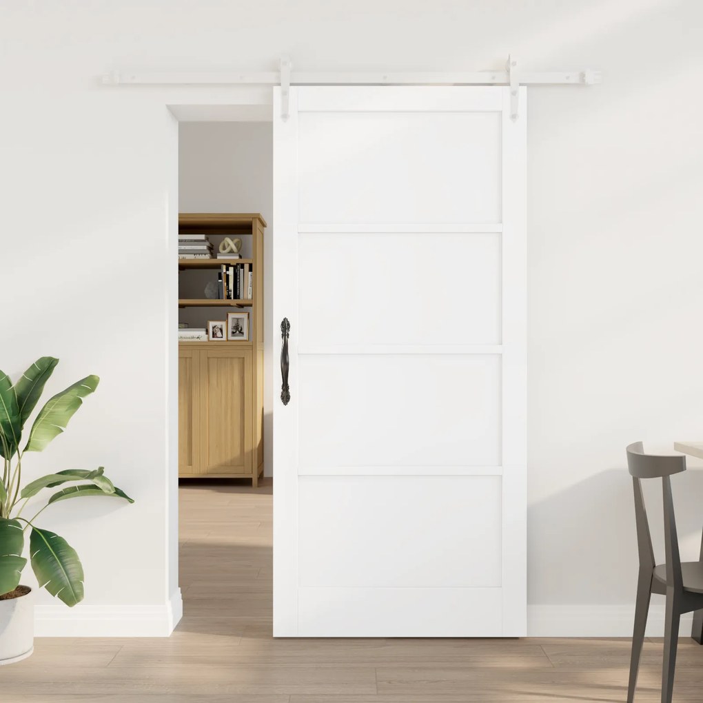 vidaXL Συρόμενη Πόρτα  με Σετ Υλικών Λευκή 93x202 εκ. Συμπαγές Ξύλο Πεύκου