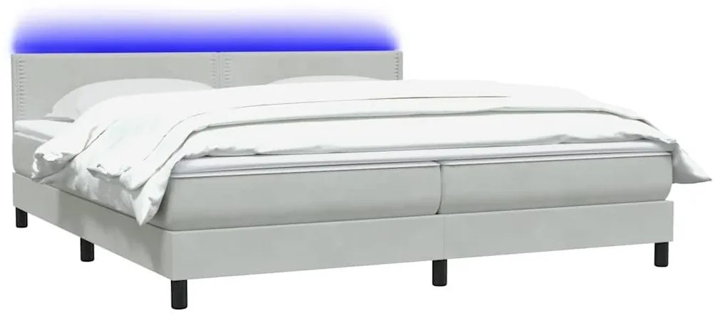 Box Spring κρεβάτι με στρώμα ανοιχτό γκρι 200x220 εκ. Βελούδινο - Γκρι