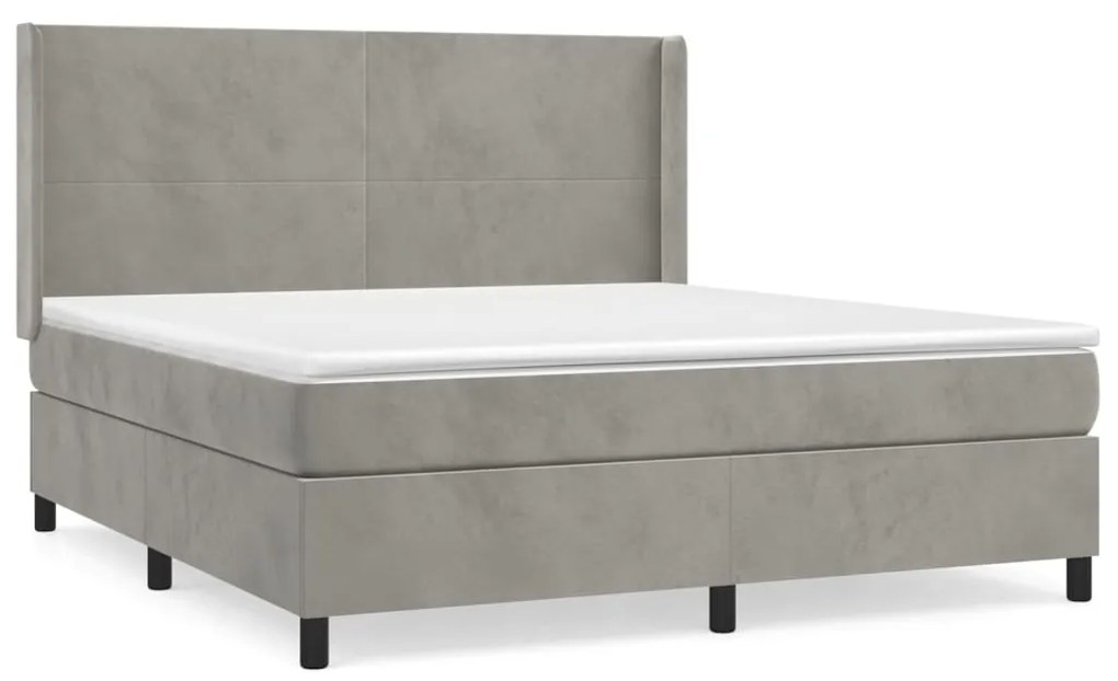 Κρεβάτι Boxspring με Στρώμα Ανοιχτό Γκρι 180x200 εκ. Βελούδινο - Γκρι