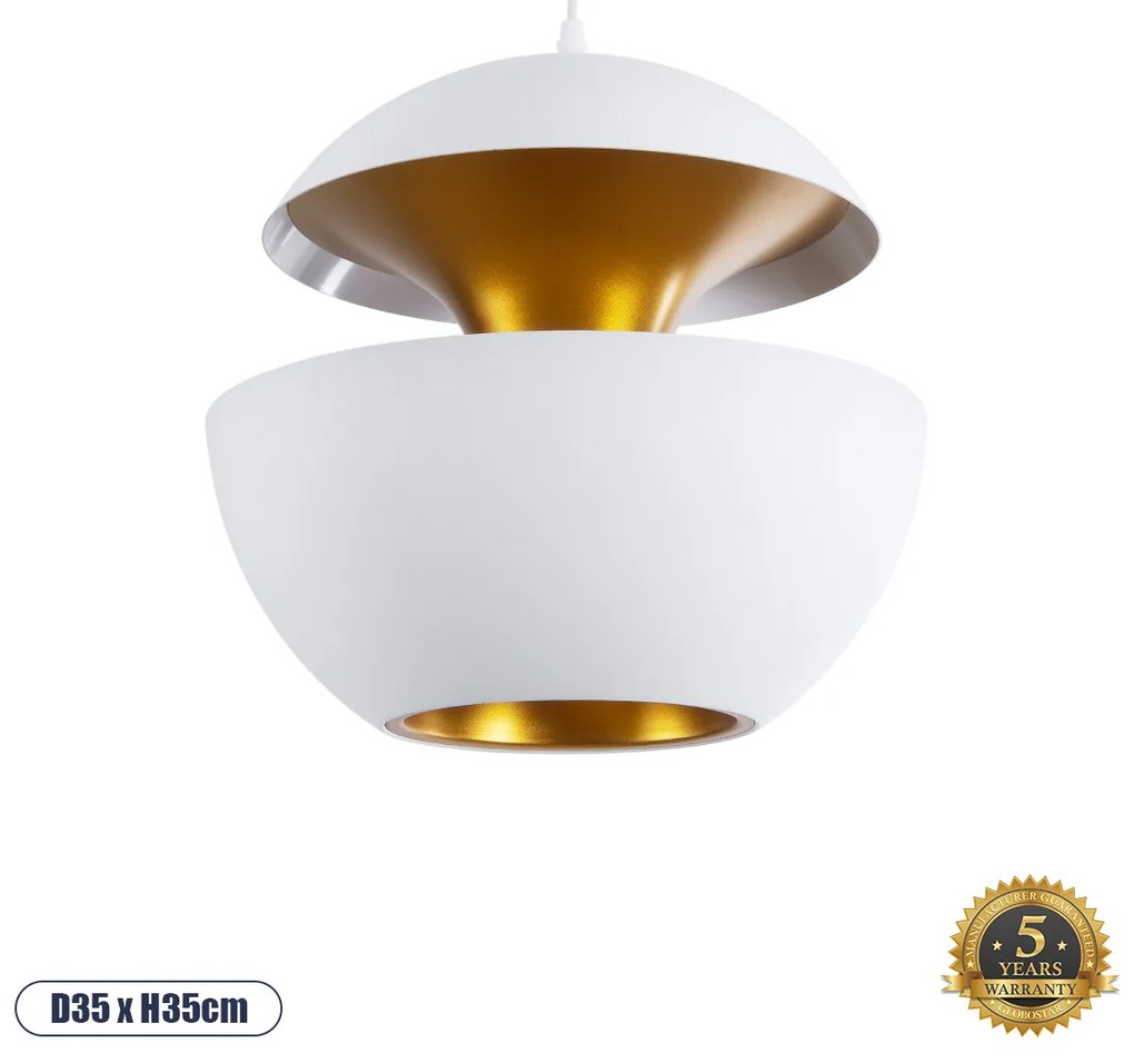 GloboStar® SEVILLE WHITE 01268 Μοντέρνο Κρεμαστό Φωτιστικό Οροφής Μονόφωτο 1 x E27 Λευκό Μεταλλικό Φ35 x 33cm