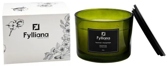 Αρωματικό Κερί FL1180 Fylliana "Σαμπάνια" σε Γυάλινο Βάζο Πράσινο Φ8x10,5 εκ. 8x8x10.5 εκ.