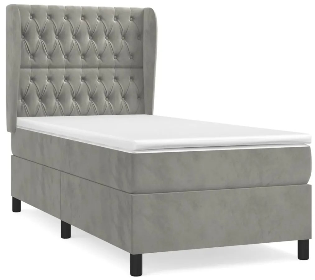 vidaXL Κρεβάτι Boxspring με Στρώμα Ανοιχτό Γκρι 80x200 εκ. Βελούδινο