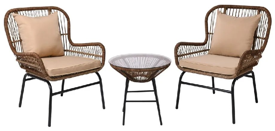 SALSA MAX SET ΚΗΠΟΥ - ΒΕΡΑΝΤΑΣ ΜΕΤΑΛΛΟ ΒΑΦΗ ΜΑΥΡΟ, WICKER ΦΥΣΙΚΟ: ΤΡΑΠΕΖΑΚΙ+2 ΠΟΛΥΘΡΟΝΕΣ