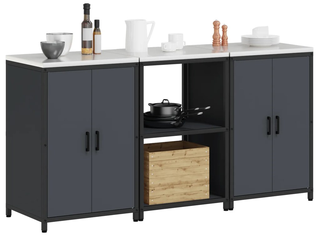 vidaXL Σετ Αποθήκευσης Κουζίνας 3 pcs Ανθρακί 180 x 50 x 92 εκ.