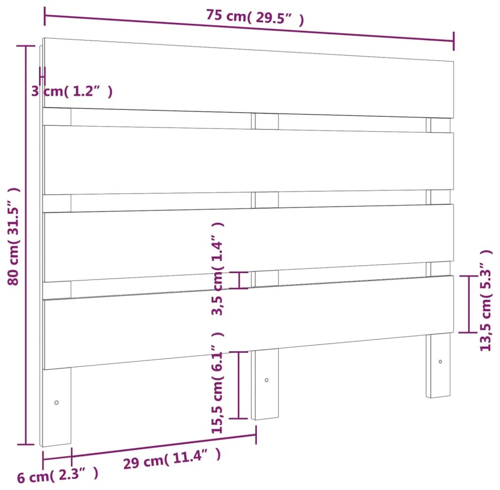 vidaXL Κεφαλάρι Κρεβατιού Λευκό 75 x 3 x 80 εκ. από Μασίφ Ξύλο Πεύκου