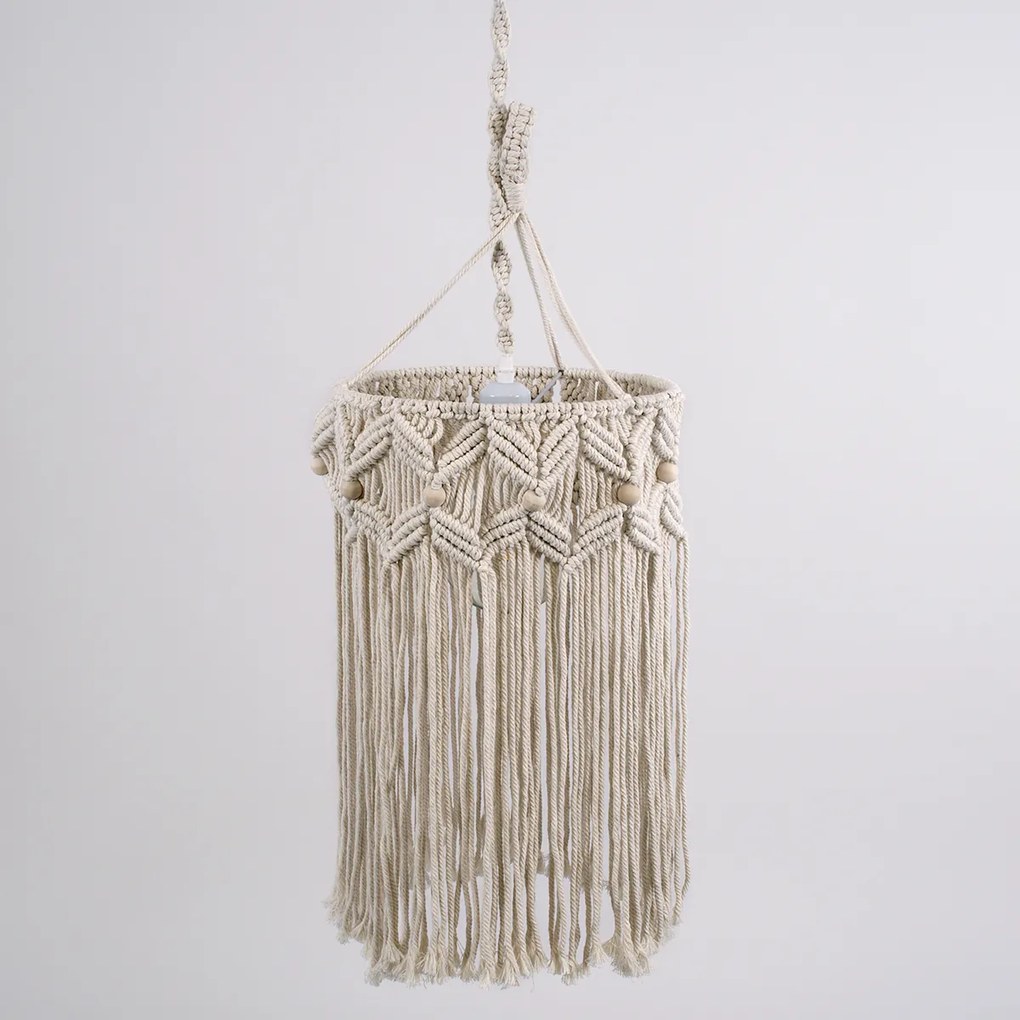 GloboStar® CONGO 36206 Boho - Μακραμέ - Macrame Κρεμαστό Φωτιστικό Οροφής Μονόφωτο 1 x E27 Πλεκτό Χειροποίητο Μπεζ Υφασμάτινο με Σχοινί Φ30 x Υ50cm