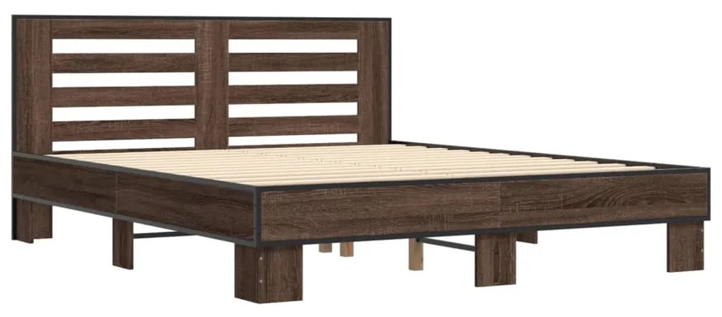 vidaXL Πλαίσιο Κρεβατιού Καφέ Δρυς 150x200 εκ. Επεξ. Ξύλο &amp; Μέταλλο